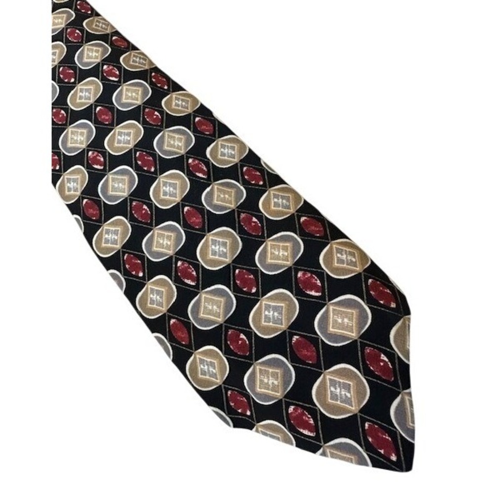 Fierte srl Mens Silk Tie‎ Geometric Diamond Burgundy Gold Black Made in Italy